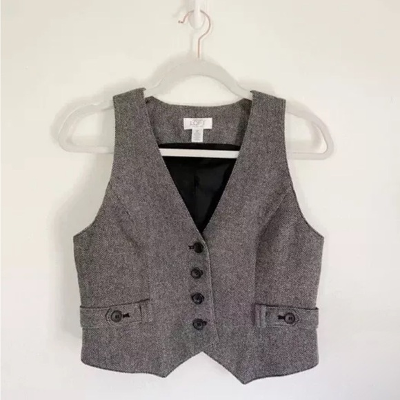 Ann Taylor Loft Wool Herringbone Suit Vest Grey Size 6 - Picture 3 of 7